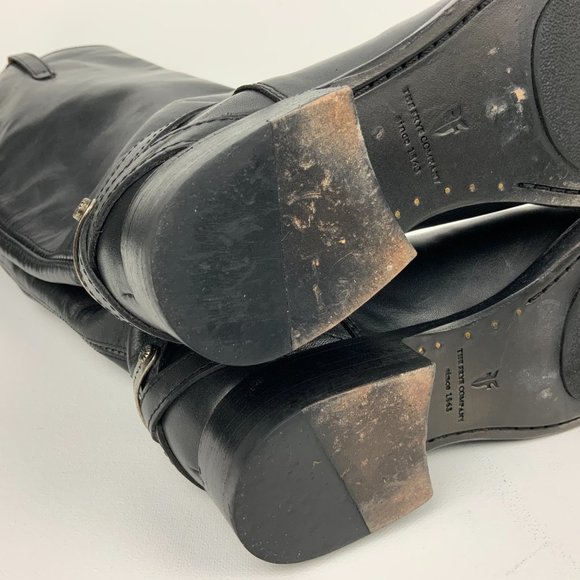 Frye  Lindsay Black Riding Pull On Boots Knee-High Metal Plate Sz 6 - Picture 12 of 16